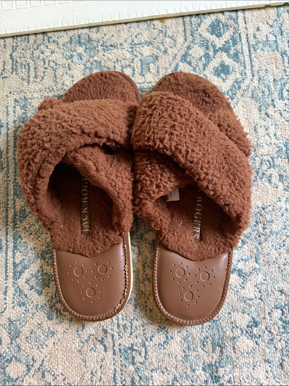 Jack Rogers Brown Fuzzy Crossband Slippers